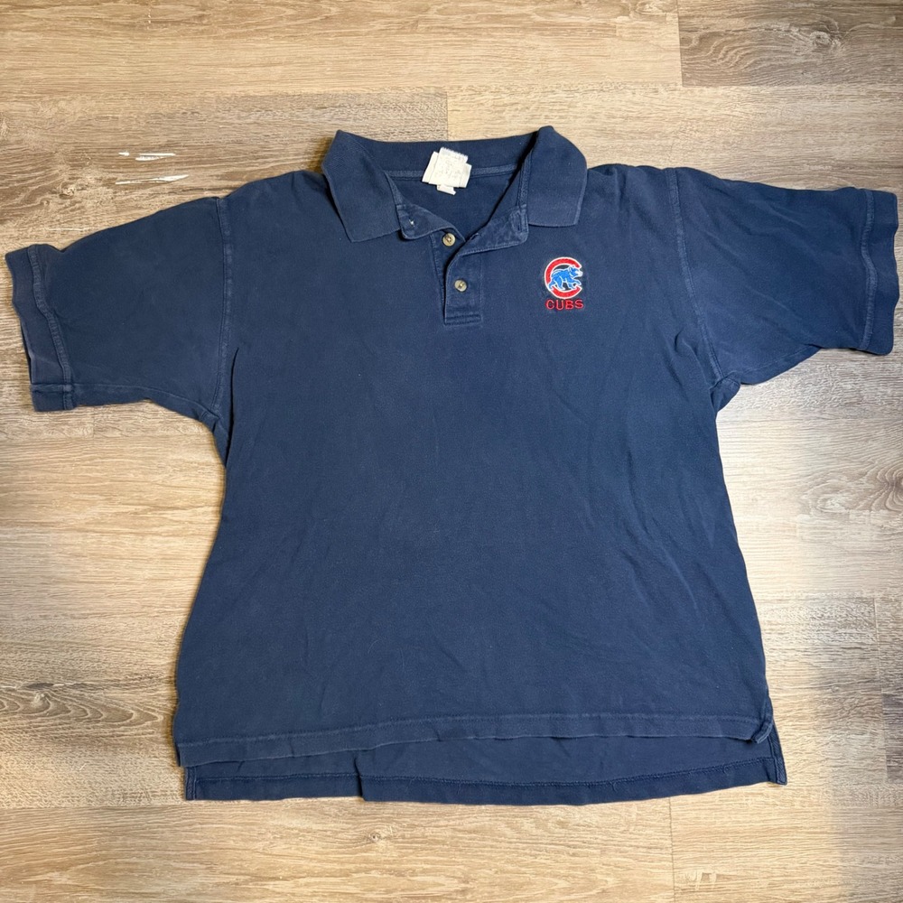 Vintage Lee Sport Chicago Cubs Polo Shirt Mens Large Navy Blue MLB Baseball 90s